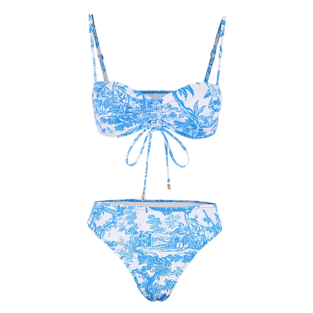 Women's Printed Strapless Bra Top & A-Line Maxi Skirt Three-Piece Beach Set