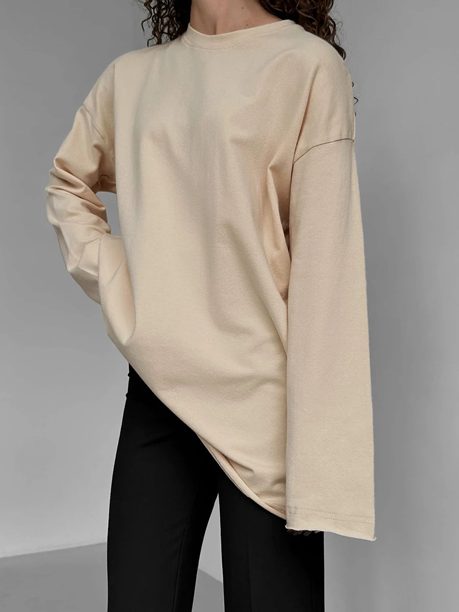 Women's 100% Cotton Bottoming Long Sleeve Loose T- Shirt