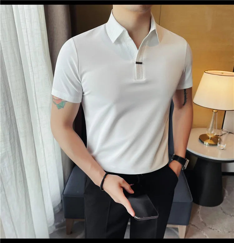 Men's Summer Slim Fit Casual Short Sleeve Style Turn Down Collar Polo Shirt