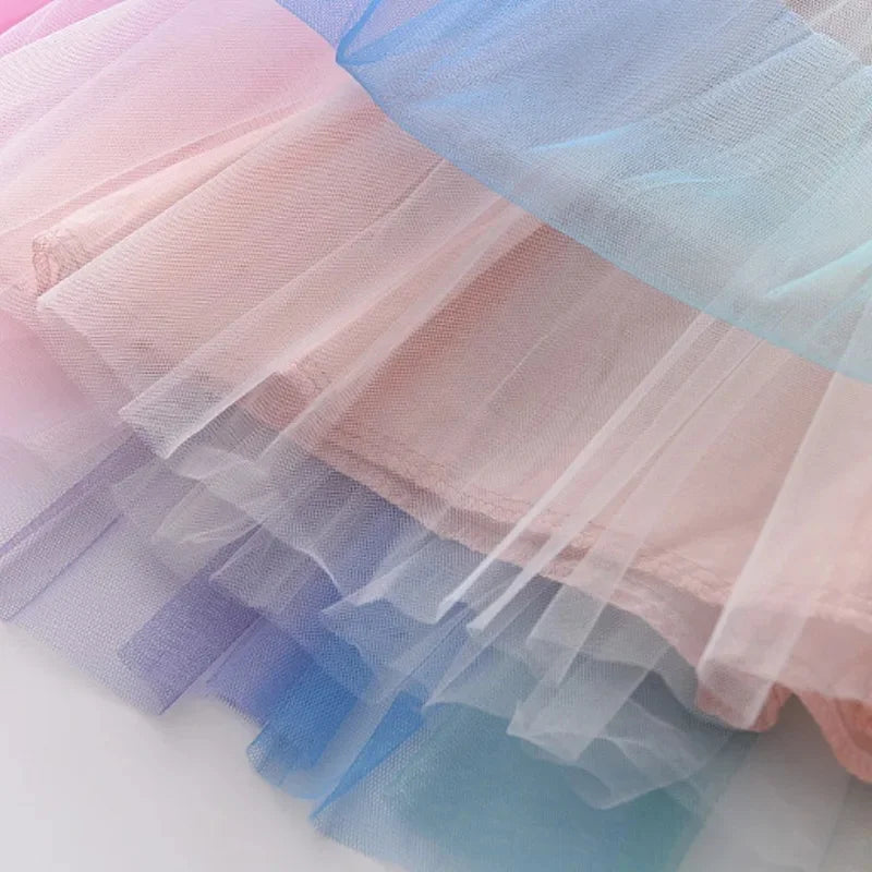 Girls Rainbow Mesh Party Dress – Colourful Sleeveless Summer Dress