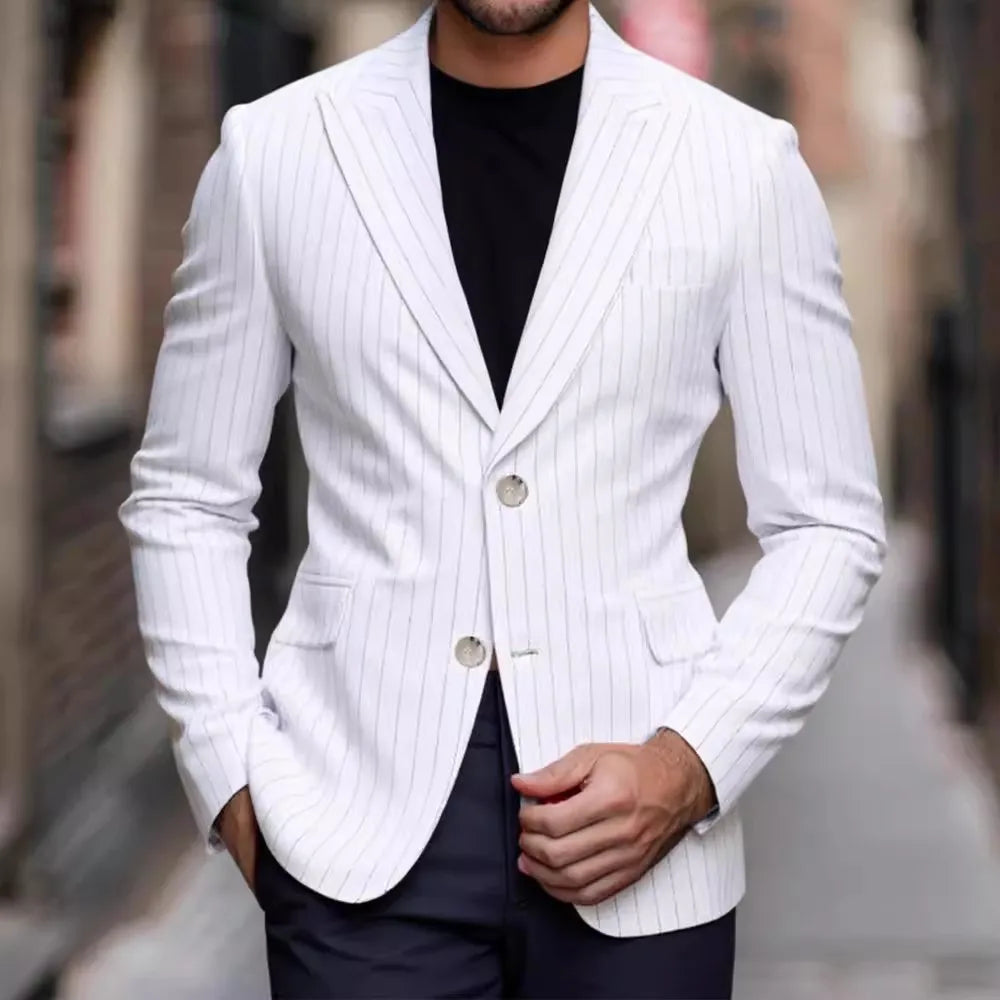 Men's Striped Blazer - Slim Fit Smart Casual Wedding Suit Jacket