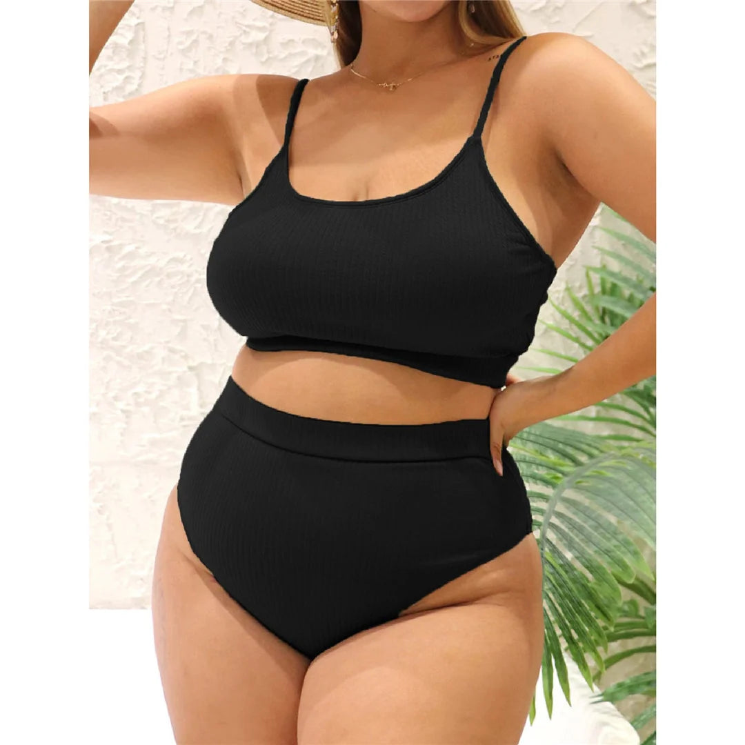 Ribbed Bikini Set - High Waist Two Piece Swimsuit