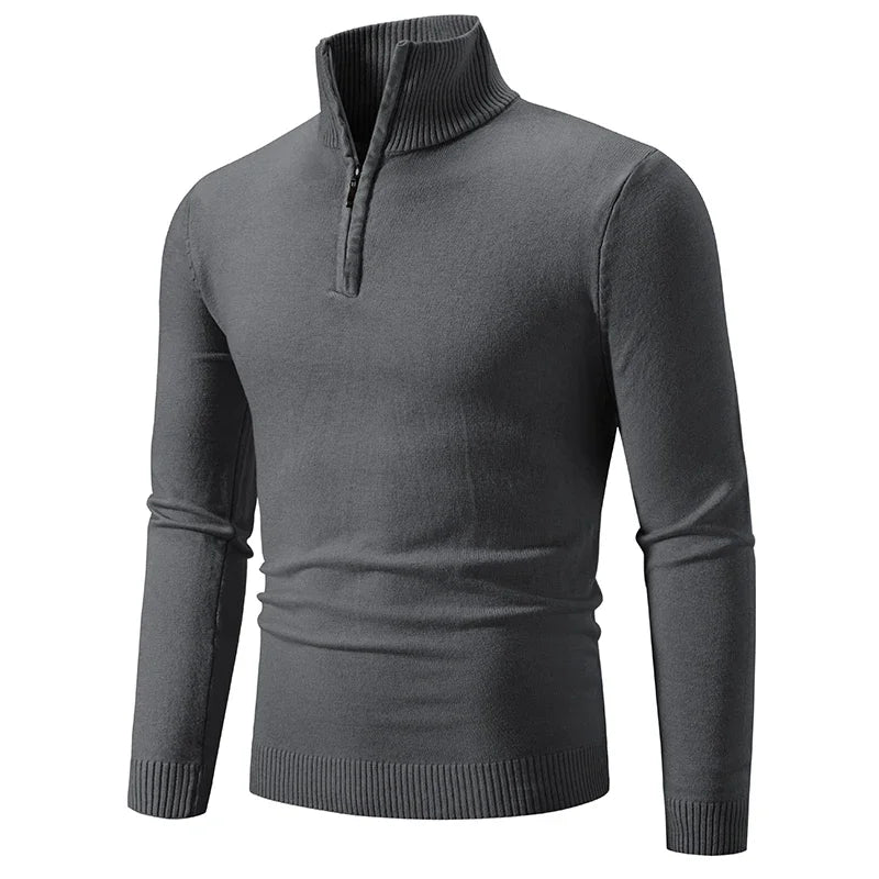 Men's Half Zipper Knitted Sweater - Slim Fit Stand Collar Pullover