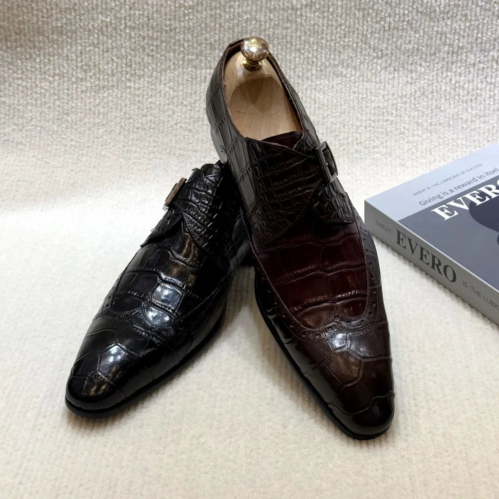 Men's Genuine Leather Wingtip Brogue Loafers - Monk Strap