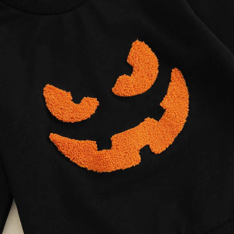 0-5Y Kids Girls Boys Halloween Pumpkin Embroidery Long Sleeve Pullovers Sweatshirt