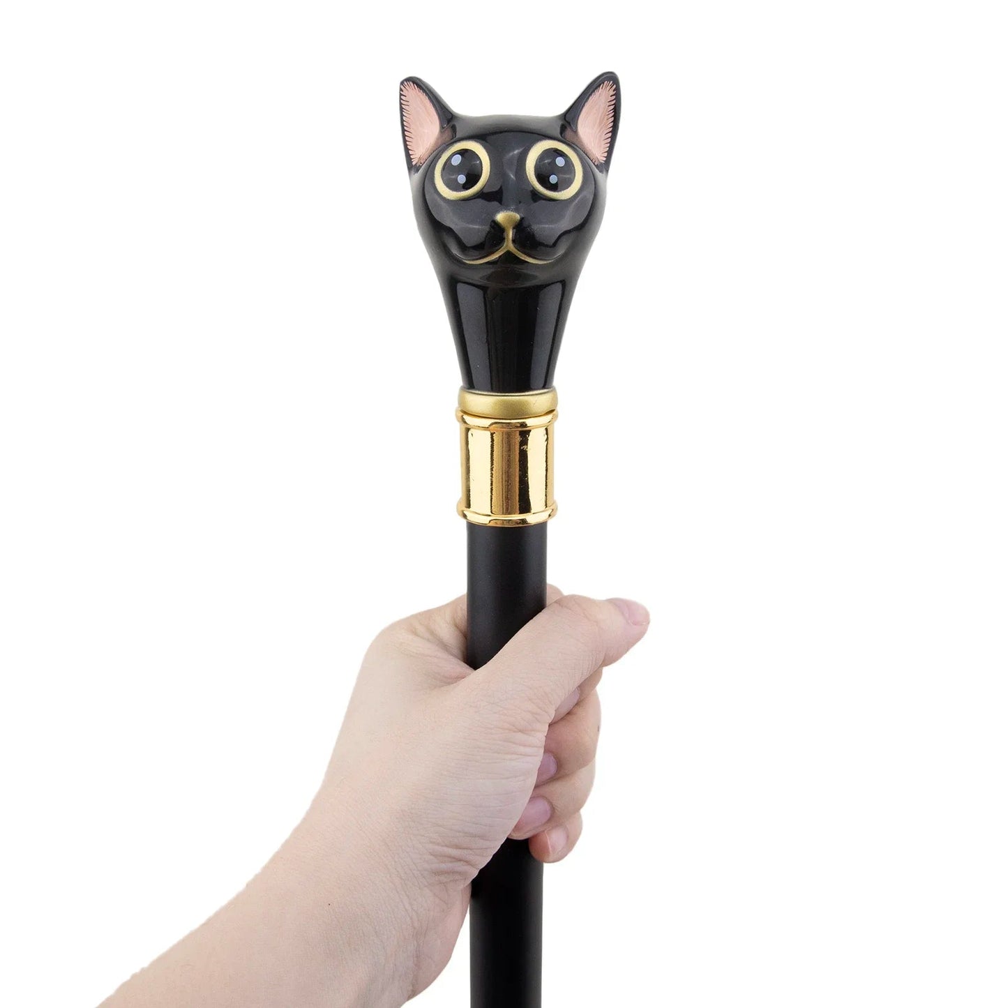 Black Golden Cat Gentleman Kitten Walking Cane  Walking Stick Gentleman Crosier Knob Walking Stick 93cm