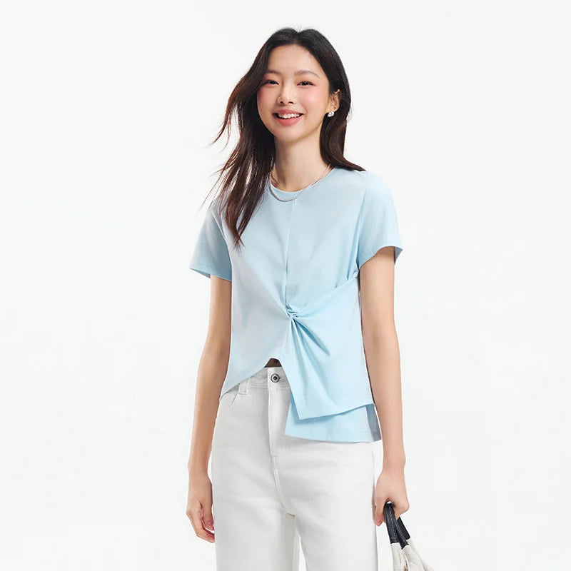 Women's Cropped Cotton T-Shirt - Split Hem Relaxed Fit Summer Top