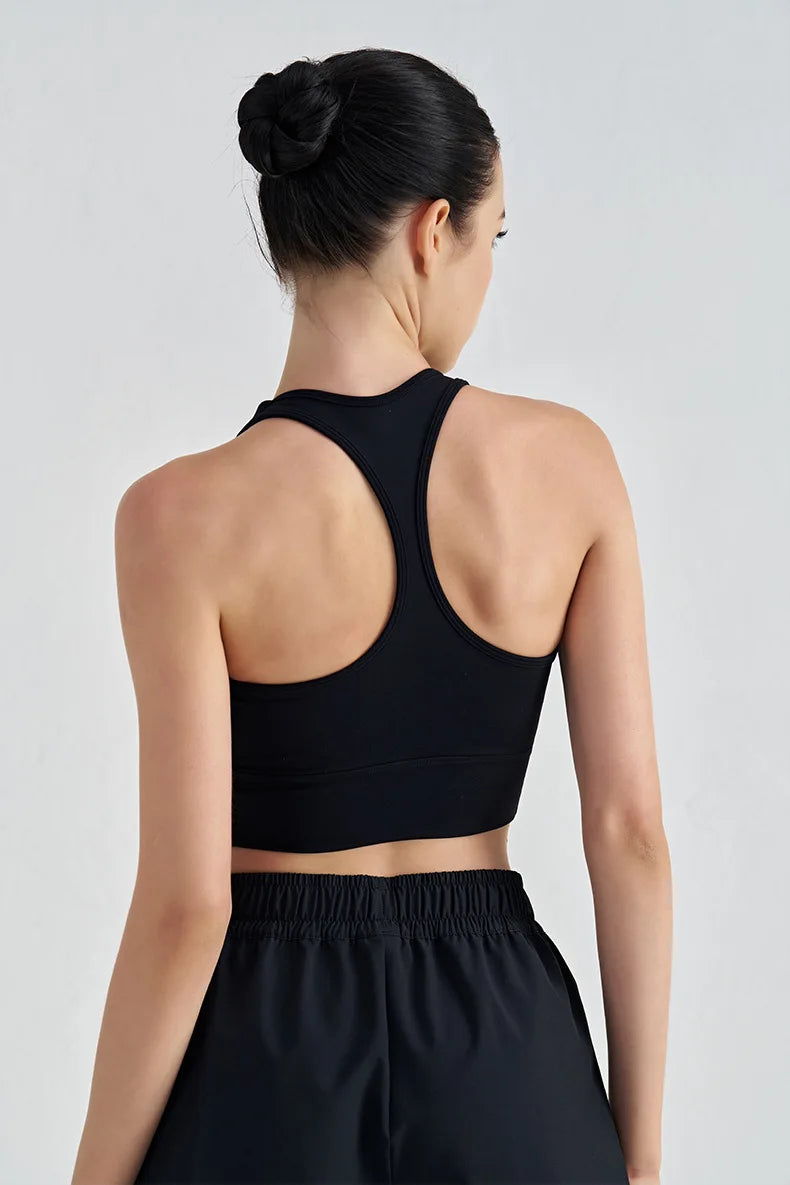 Backless Yoga Crop Top Bra - U Neck Sports Bra with Removable Padding