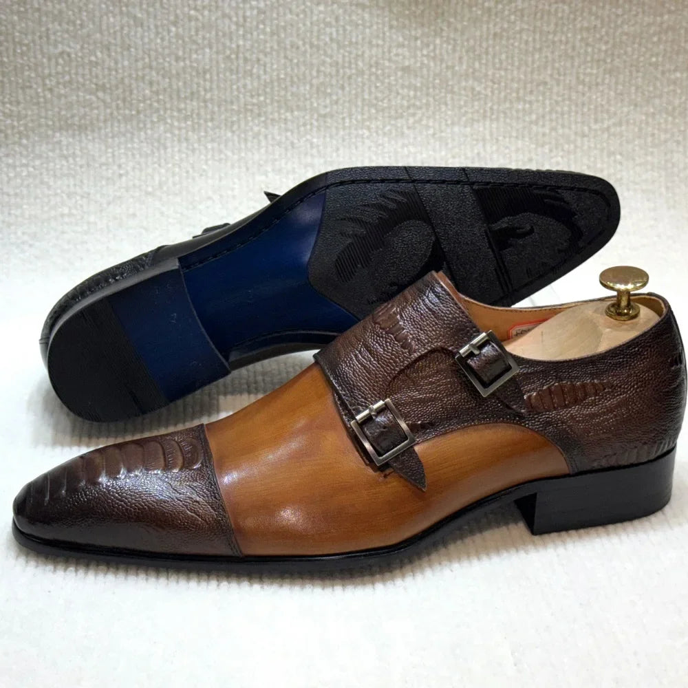 Handmade Double Buckle Monk Strap Leather Dress Shoes