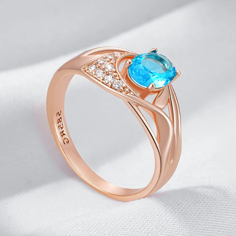 Dazzling Blue Zircon Wedding Ring - Rose Gold