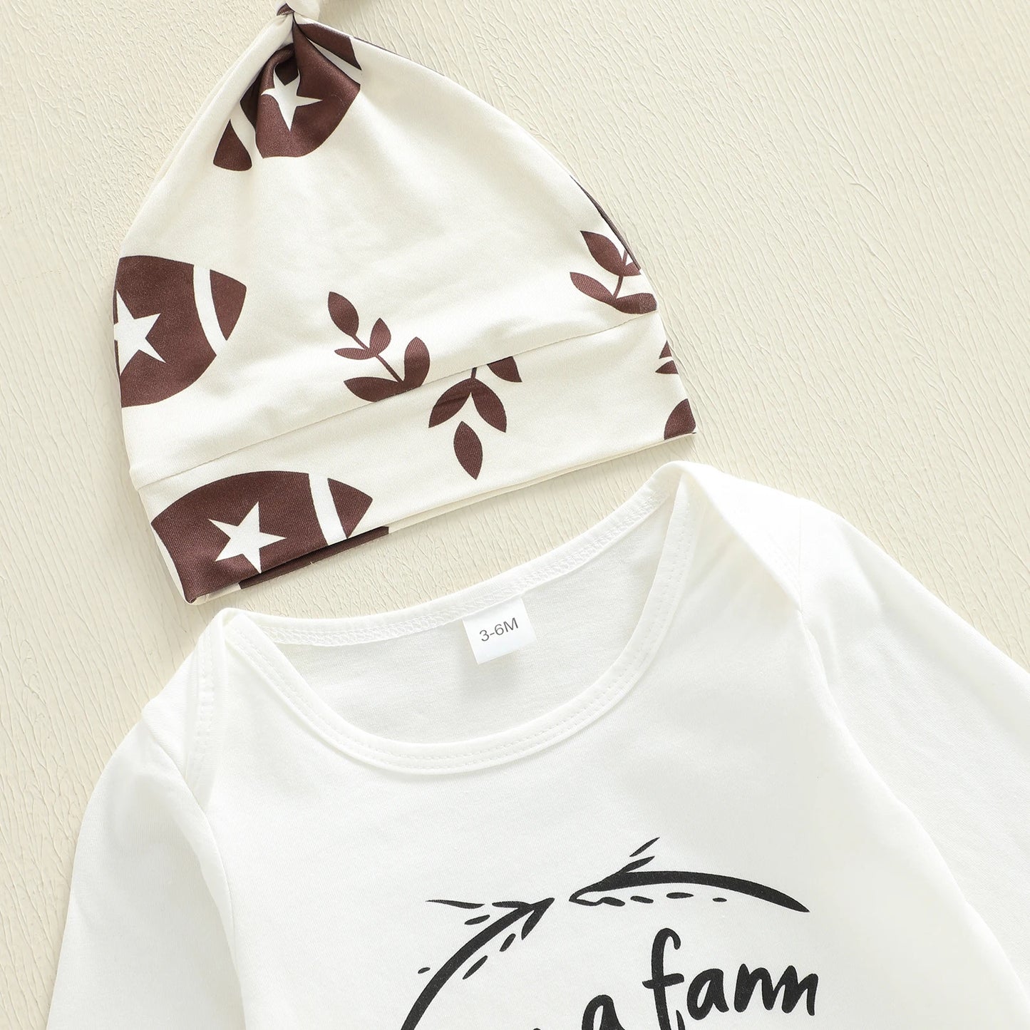 Baby Boys Autumn Winter Clothes Set - Letter Print Long Sleeve Romper, Football Leaf Pants & Hat