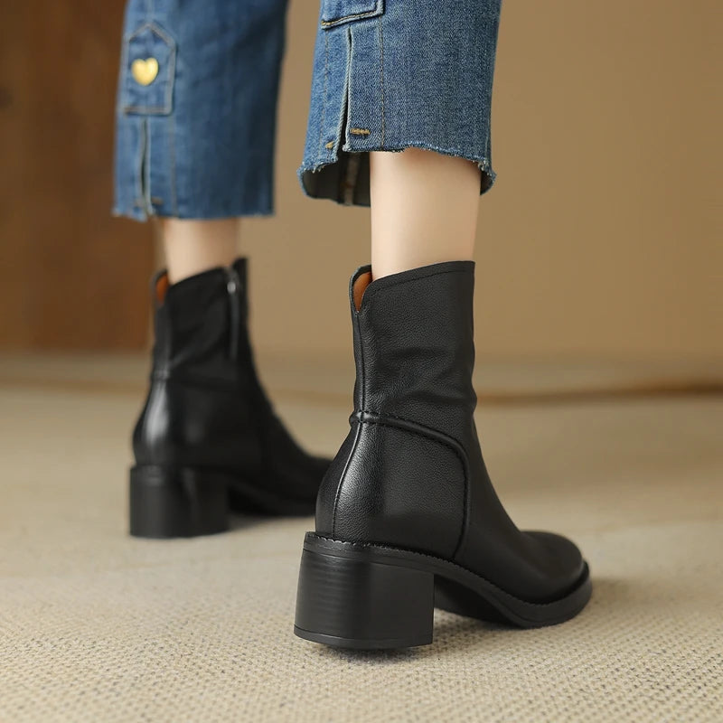 Women's Genuine Leather  Pointed Toe Chunky Heel Western Boots Cowboy Boots