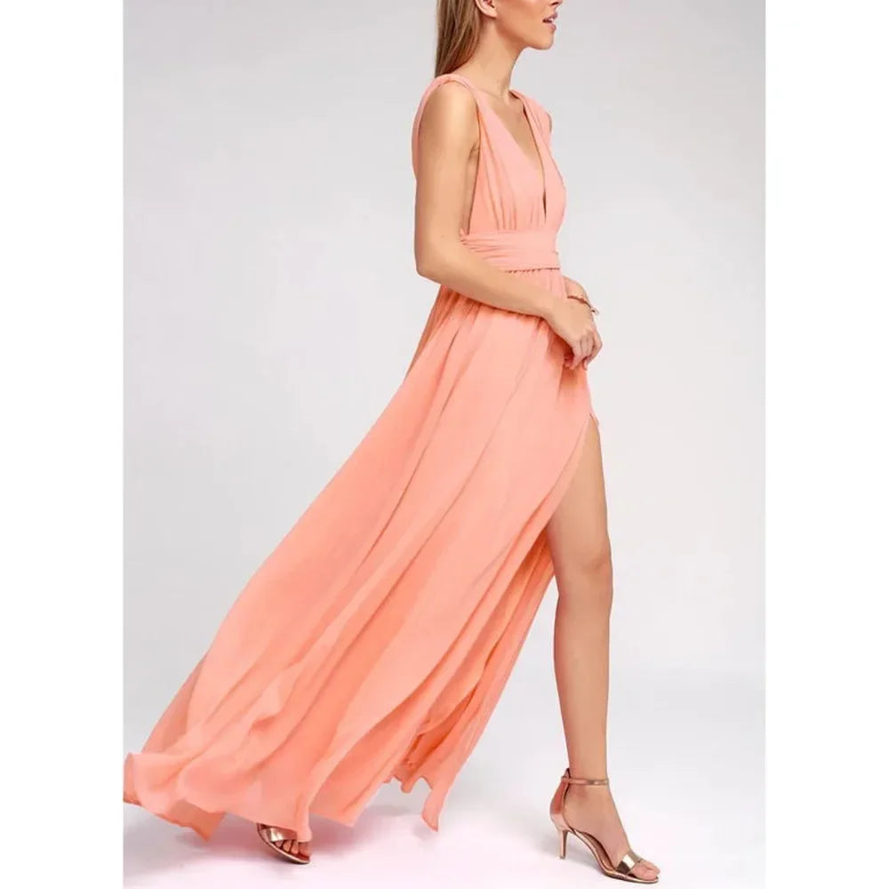 Women Backless Mesh Long  maxi Summer Dress