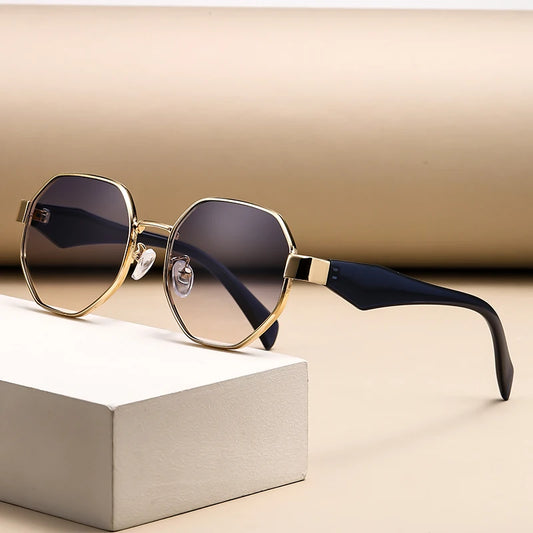 Retro Polygonal Metal Frame Sunglasses UV400