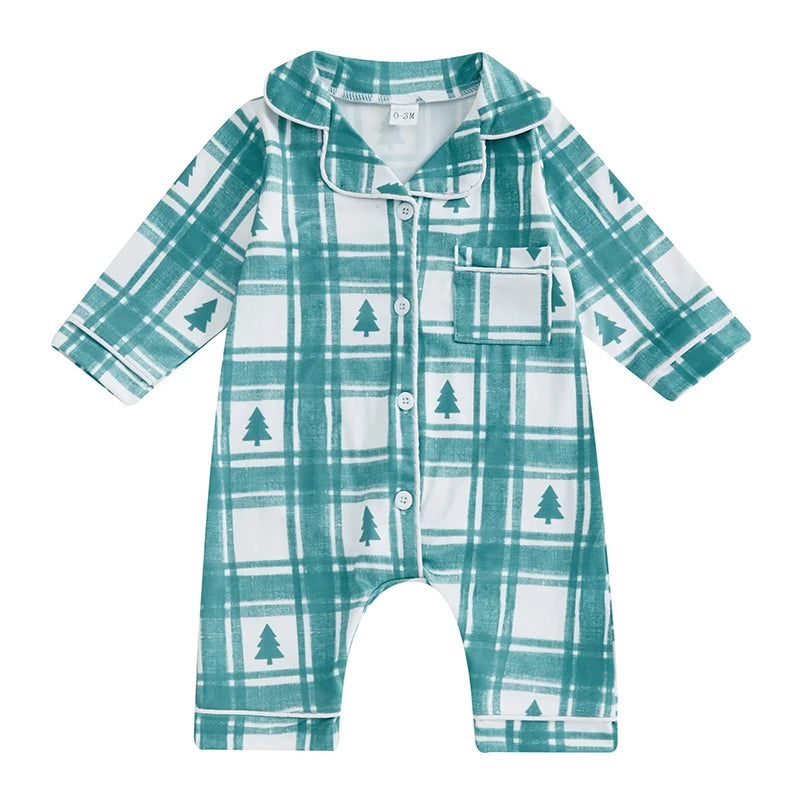 Christmas Pajama Romper - Baby Boys Girls Xmas Tree Plaid Jumpsuit