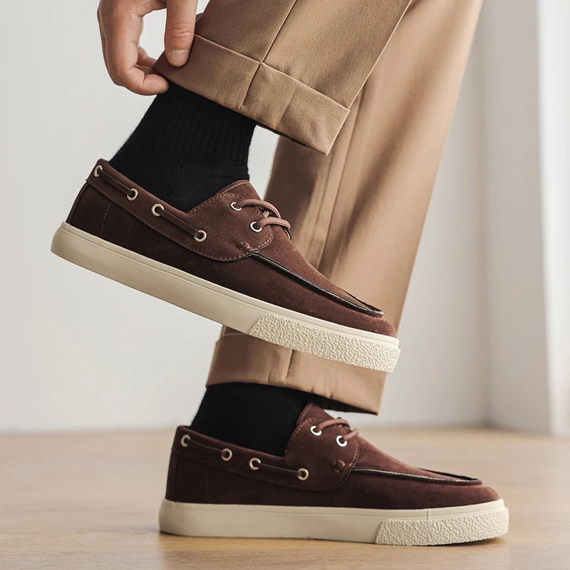 Slip-On Leather Sneakers - Men's Breathable Skateboard & Tennis Loafers