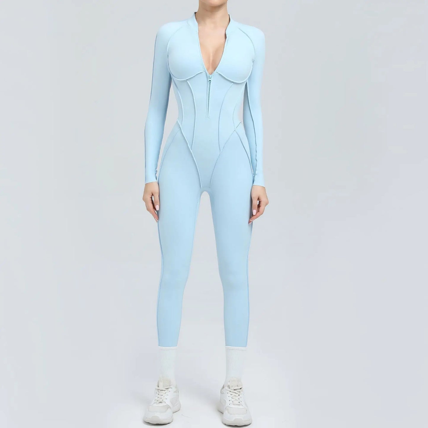 Nylon Jumpsuit - Yoga Fitness Bodysuit with Zipper