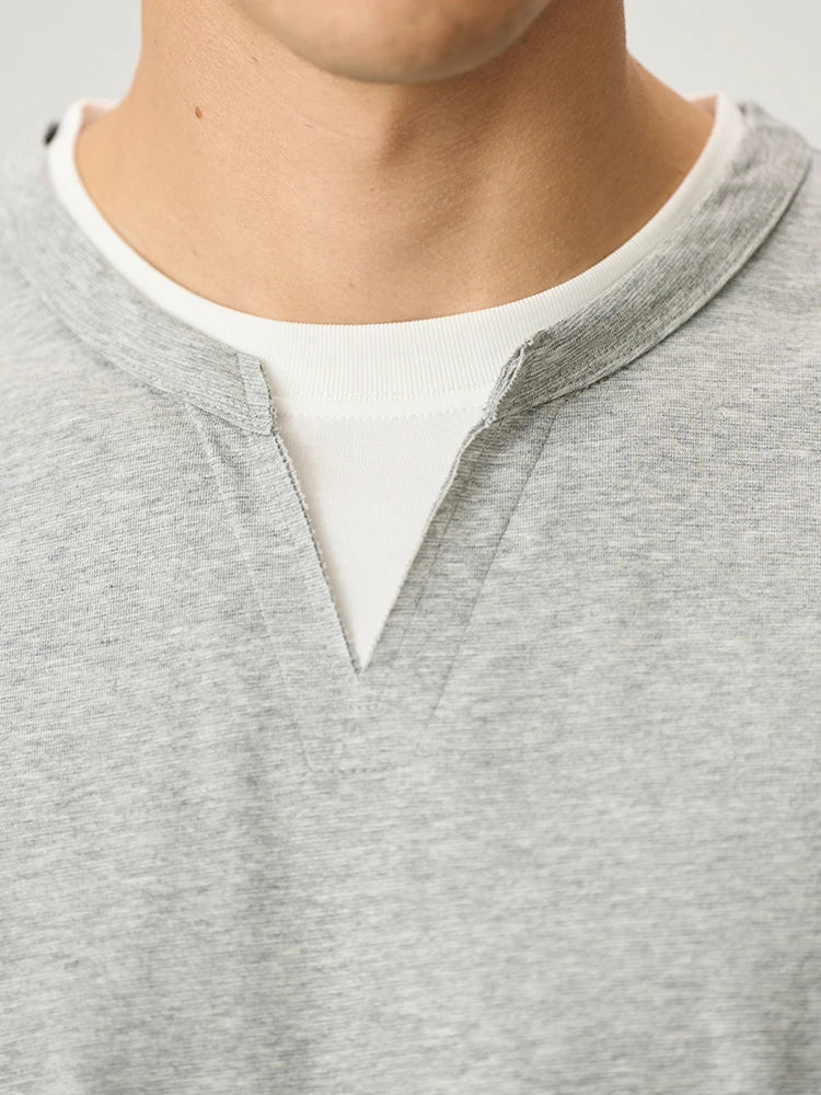 Men's Spring Long Sleeve Fake Double Layer 210gsm Sorona Fabric T-Shirt