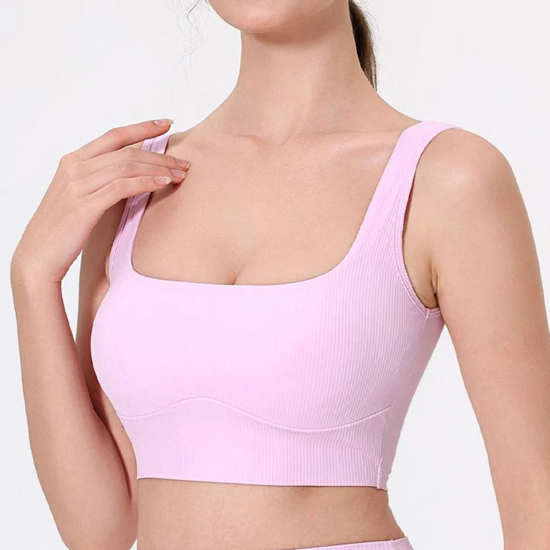Women's High Impact Fitness Yoga Bra Soft Sports Underwear Square Neckline Gym Crop Top Breathable Workout Top