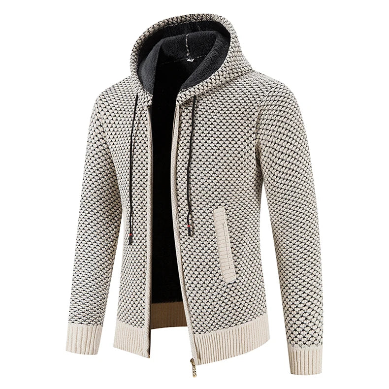 Men's Hooded Zip Cardigan Sweater - Thick Warm Winter Coat