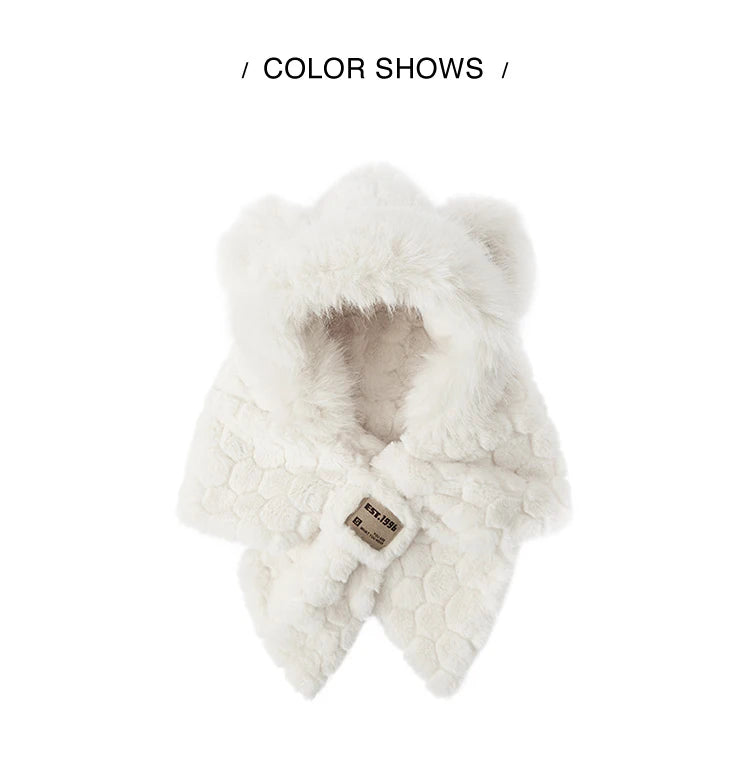 Cute Bear Hooded Scarf - Plush Neck Warmer Winter Accessory