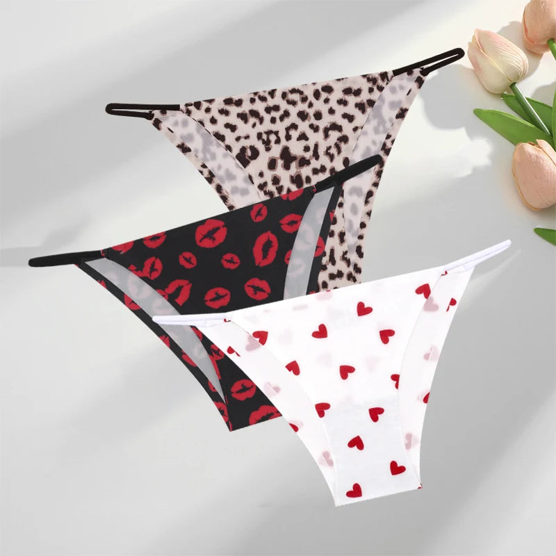 Women's Seamless Silk Underwear 3-Piece Set - Leopard Print Low-Waist Briefs