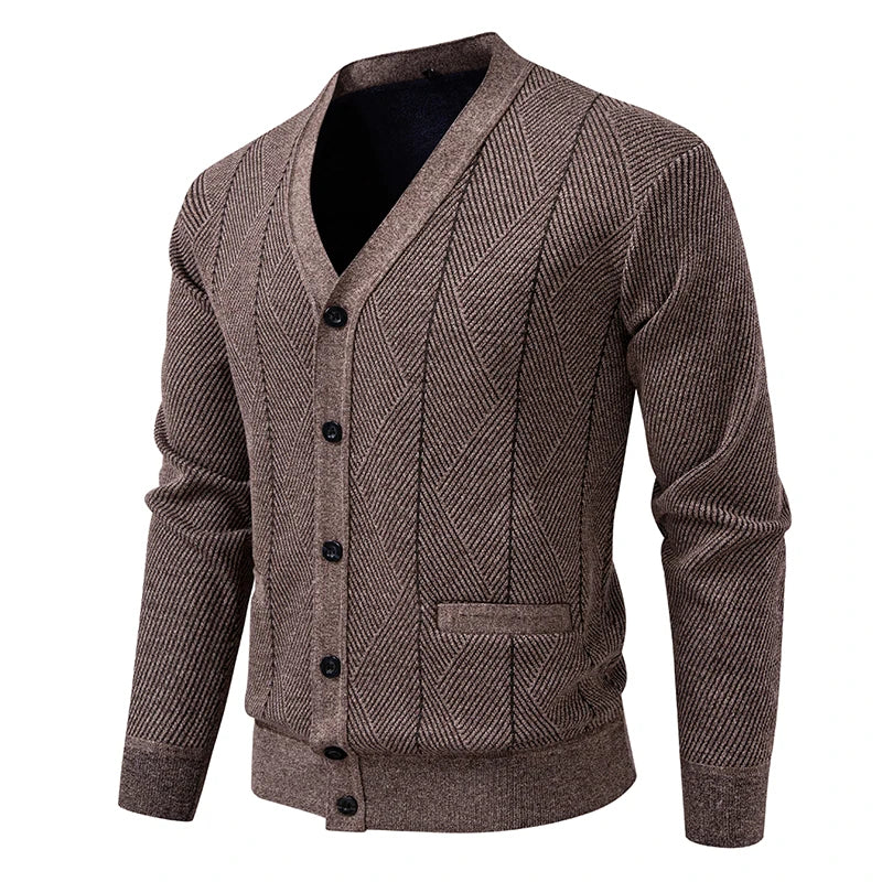 Men's V-Neck Knit Cardigan - Single Breasted Slim Fit Sweater