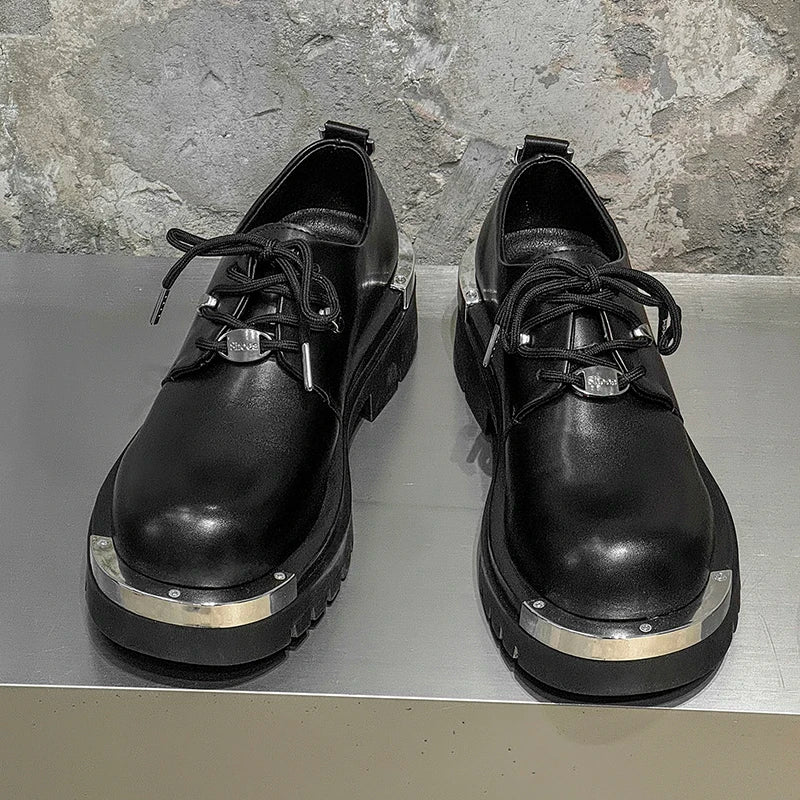 Men's Platform Derby Shoes - Genuine Leather Thick Sole