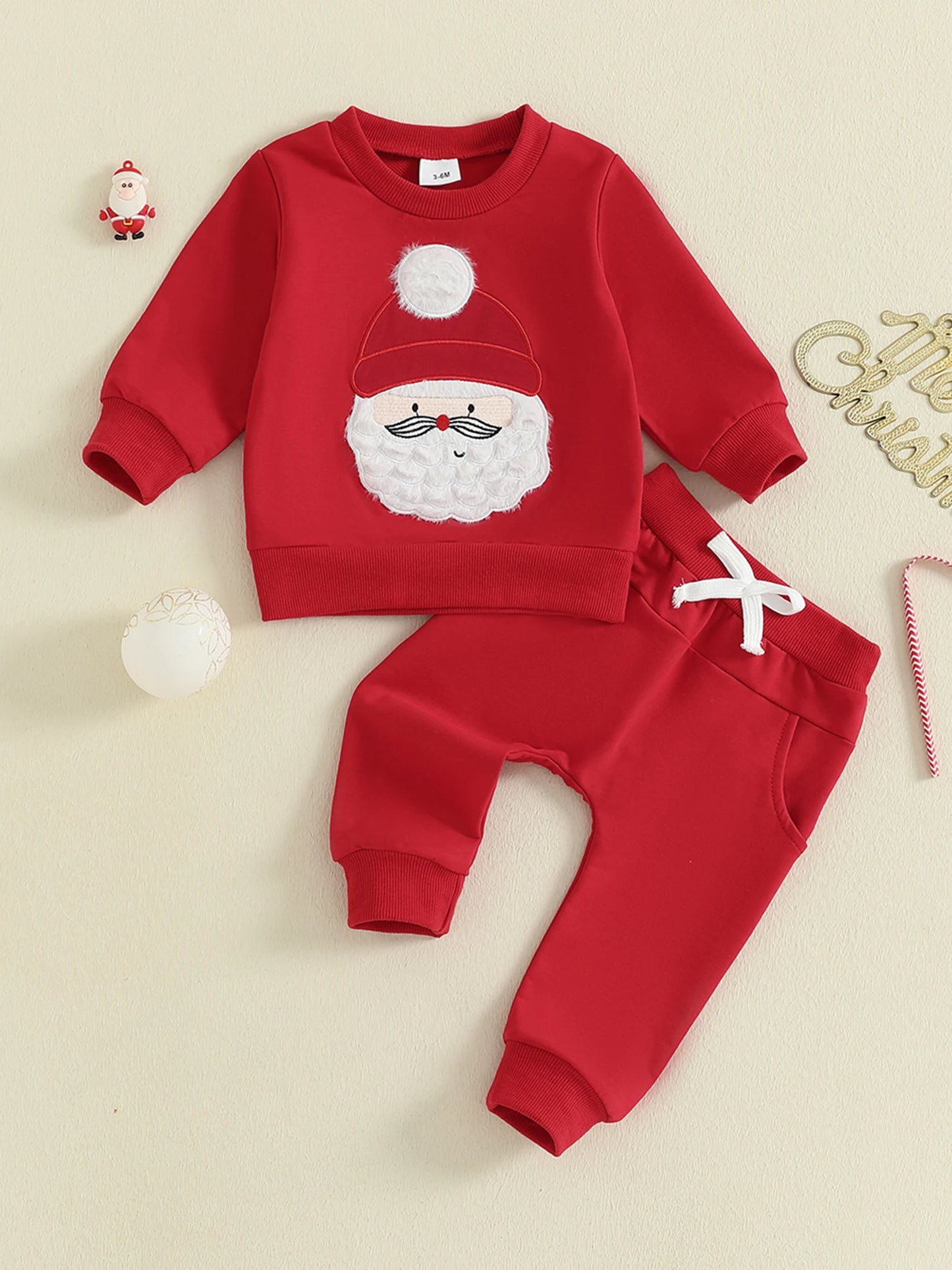 Infant Baby Boys Christmas 2-Piece Clothing Set - Santa Claus Embroidery Top & Pants (0-3Y)