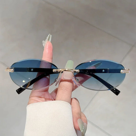 Women's Vintage Rimless Metal Shades Sunglasses