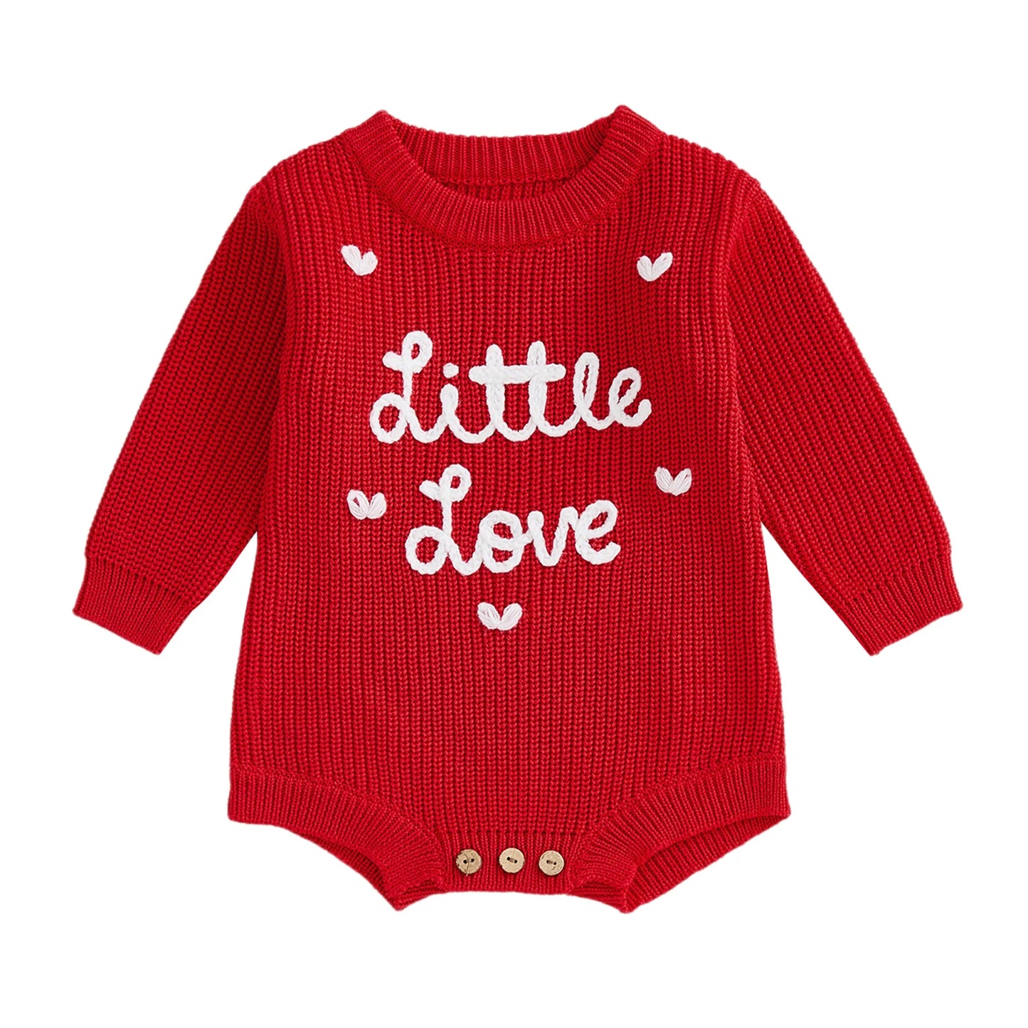 Valentine's Day Baby Knit Romper - Long Sleeve Heart Embroidery Jumpsuit