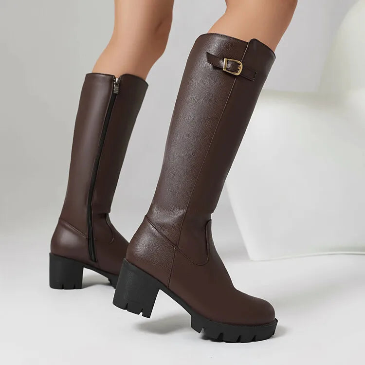 Faux Suede Ankle Boots - 5cm Flat Heel with Belt Buckle Detail