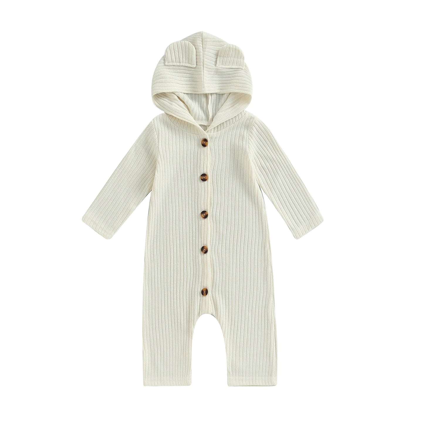 0-12M Autumn Baby Romper - Solid Colour Long Sleeve Hooded Jumpsuit for Boys & Girls