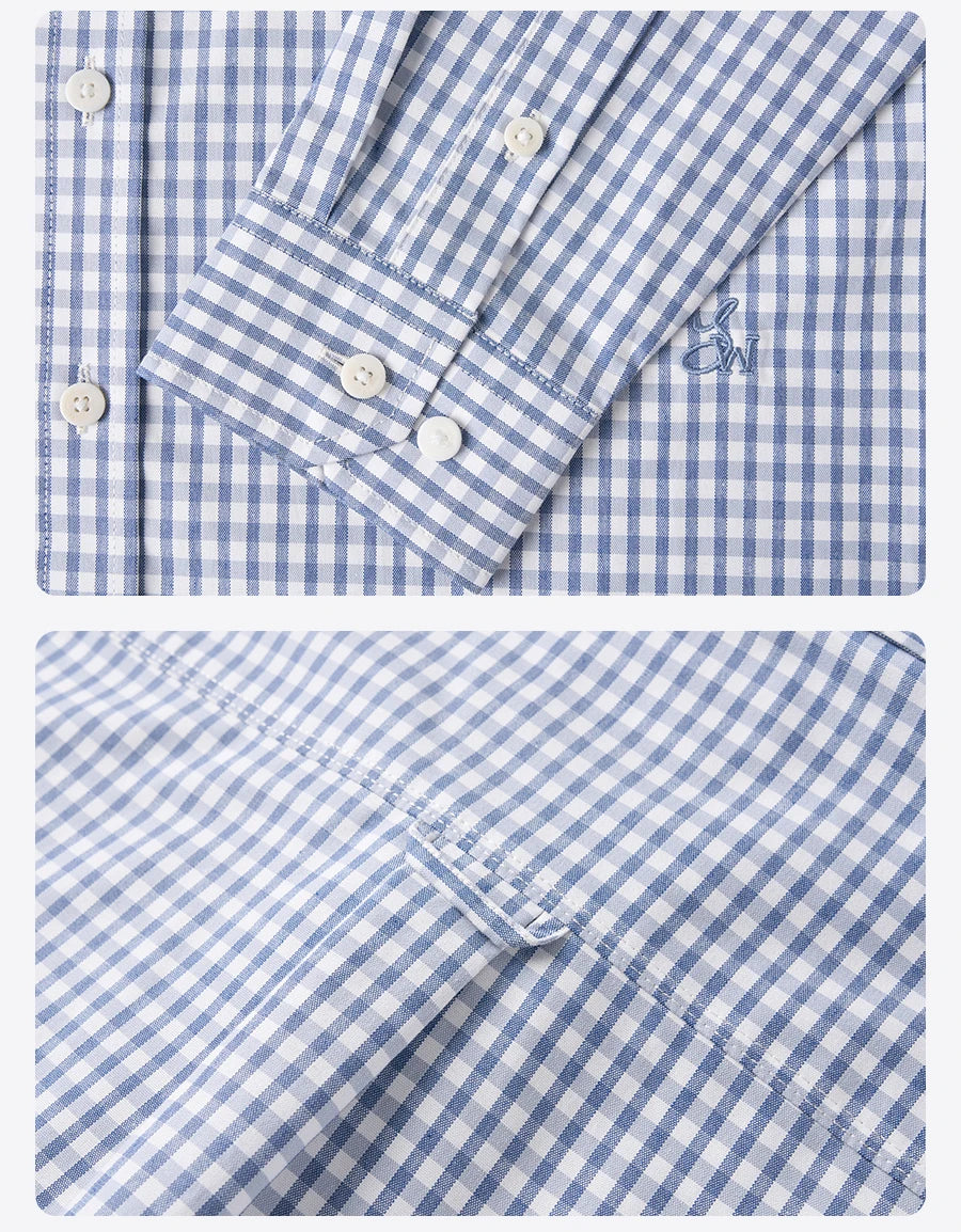 Men's Spring Oversize 170gsm Liquid Ammonia Finish 100% Cotton Fabric Checked Plaid Casual Shirt