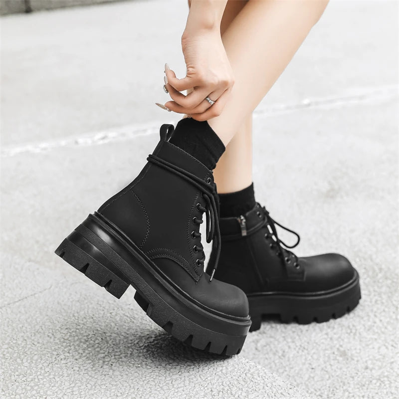 Men’s Platform Lace Up Plush Chunky High Top Ankle Boots