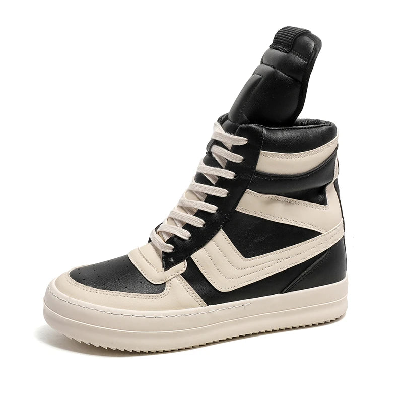 Men's High-Top Leather Sneakers - Lace-Up Ankle Boots