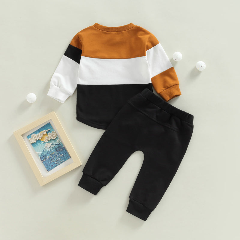 0-4Y Autumn Casual Kids Boys Clothes Sets 2pcs Patchwork Long Sleeve Pullover Sweatshirt Top Pant