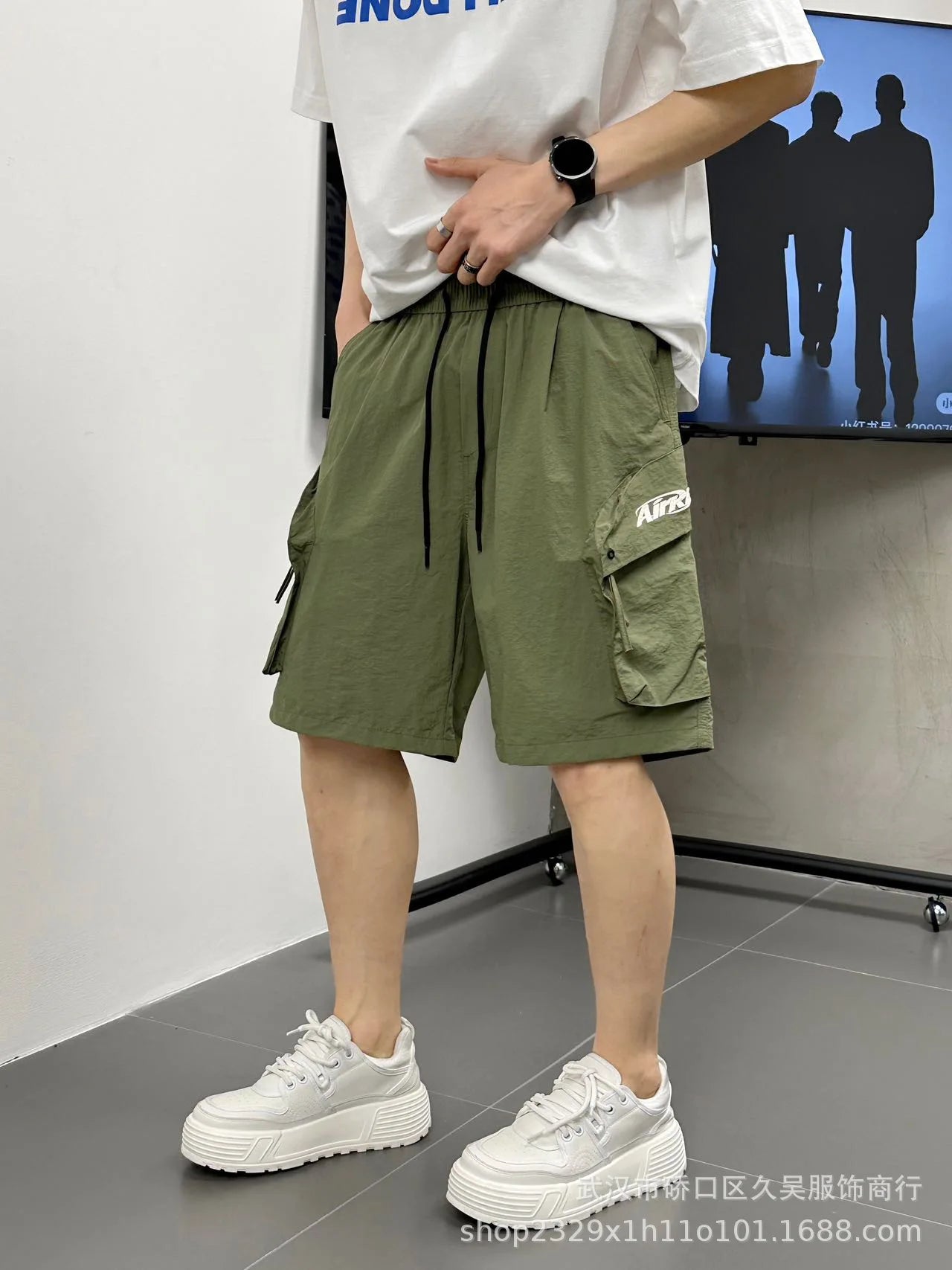 Men's Casual Cargo Shorts Knee Length Summer Drawstring Shorts