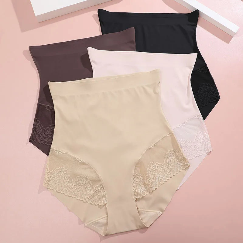 High Waist Tummy Control Panties - Women's Floral Lace Shaping Briefs (S-XXXL)