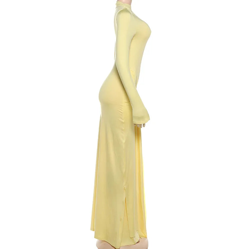 Women's Ruched Embellished Bodycon Dress - Long Sleeve Elegant Dress