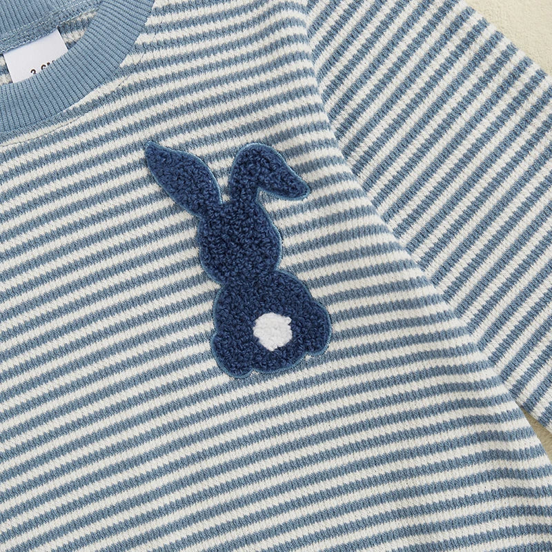 Baby Easter Romper - Stripe Rabbit Carrot Embroidery Long Sleeve Bodysuit