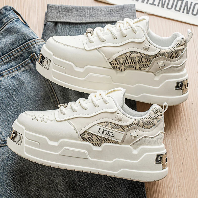 Men's Platform Sneakers - Metal Detail Vulcanized Sports Shoes