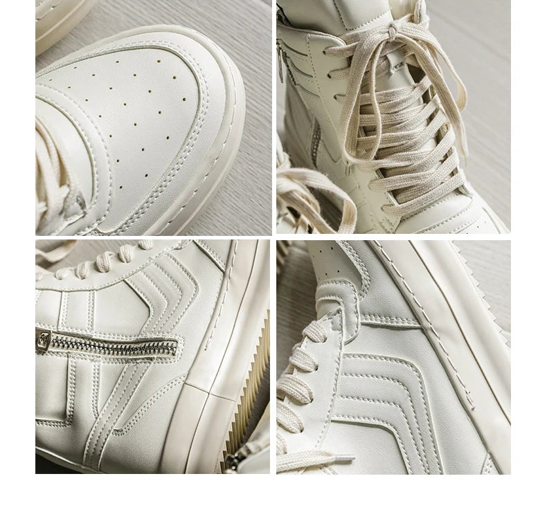 Men's High-Top Leather Sneakers - Lace-Up Ankle Boots