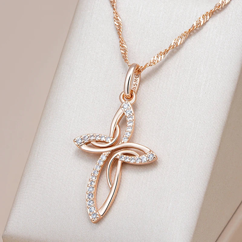 Unisex Orthodox Church Jesus Glossy Charm 585 Rose Gold Colour Cross Pendant Necklace