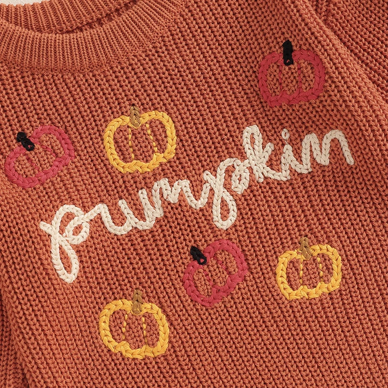 0-18M Baby Girls Boys Halloween Sweater Romper - Long Sleeve Letter Pumpkin Embroidery Jumpsuit