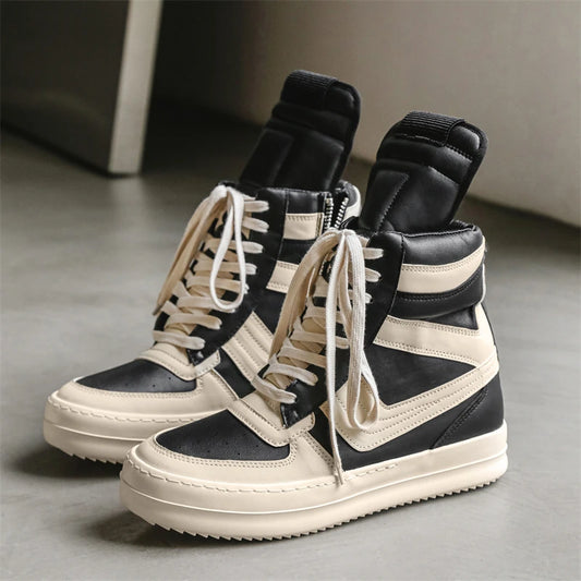 Men's High-Top Leather Sneakers - Lace-Up Ankle Boots