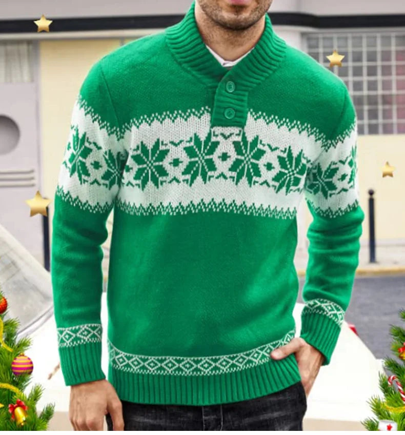 Men's Pullover Long Sleeved Christmas Jacquard Knitted Sweater