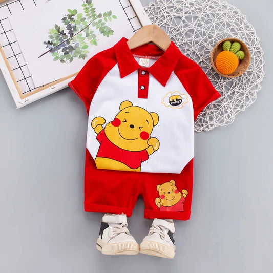 Children's Cotton Cartoon Bear T Shirts and Shorts 2Pcs Set