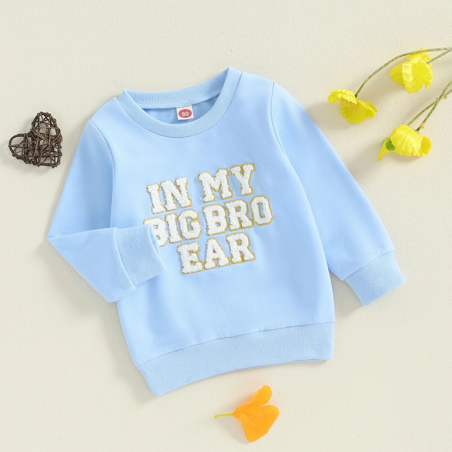 1-5Y Kids Girls Boys Sweatshirt - Long Sleeve Letter Embroidered Round Neck Casual Pullover Top