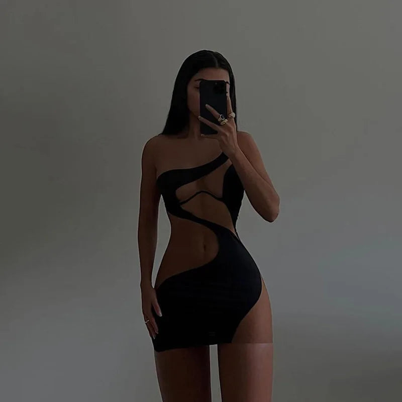 Women's Backless Cut Out Mesh See Through Mini Straps Dress